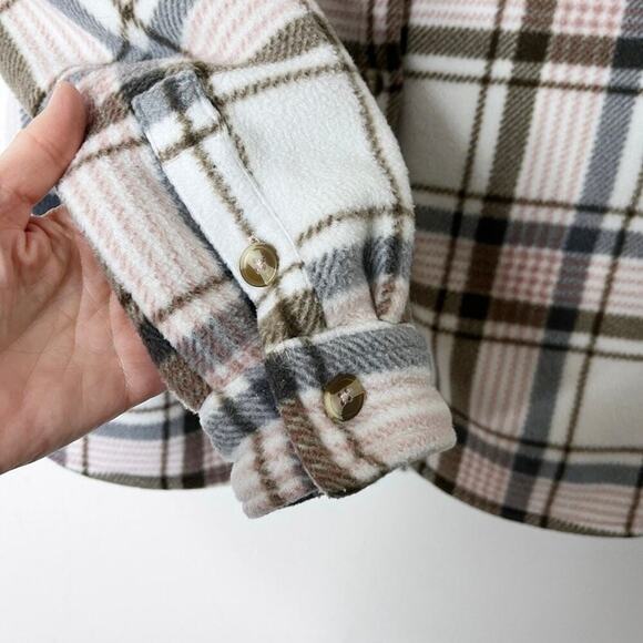 Sage Women's Plush Shirt Jacket S Pink Plaid Fleece Flannel Sherpa Lined Shacket - Picture 4 of 10